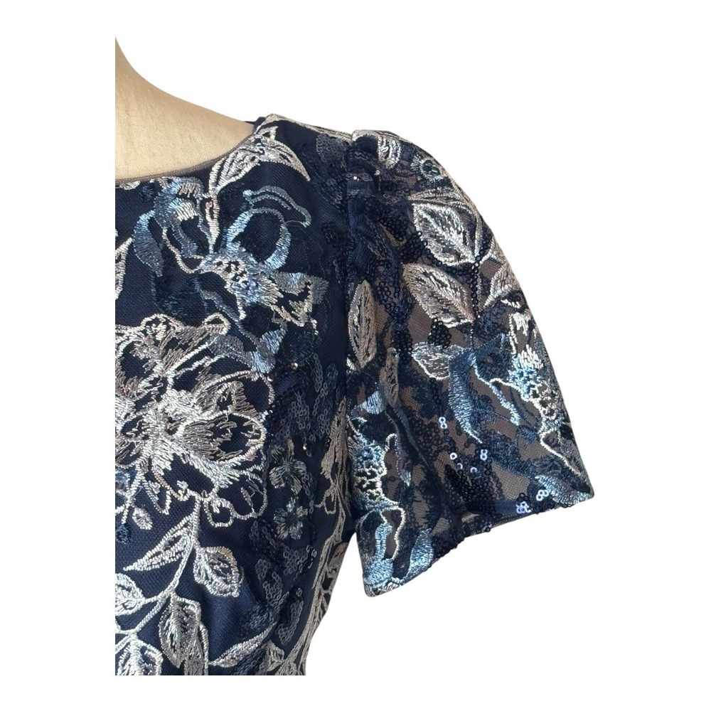 Marchesa Notte Dress Women‎ 4 Blue Silver Embellished Boatneck Cocktail Mini - Picture 6 of 14
